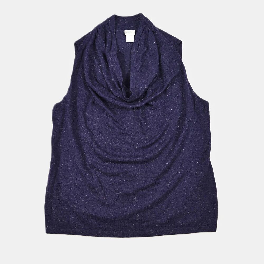 Chico’s Angelina Cashmere Blend Cowl Neck Shimmer Knit Purple Tank Top Size XL